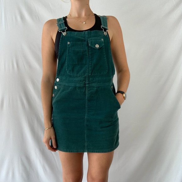green dungaree dress